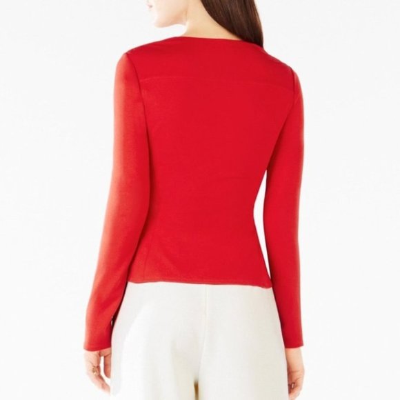 Jaynie Long Sleeve Peplum Knit Top In Rouge Red XS - Picture 5 of 7